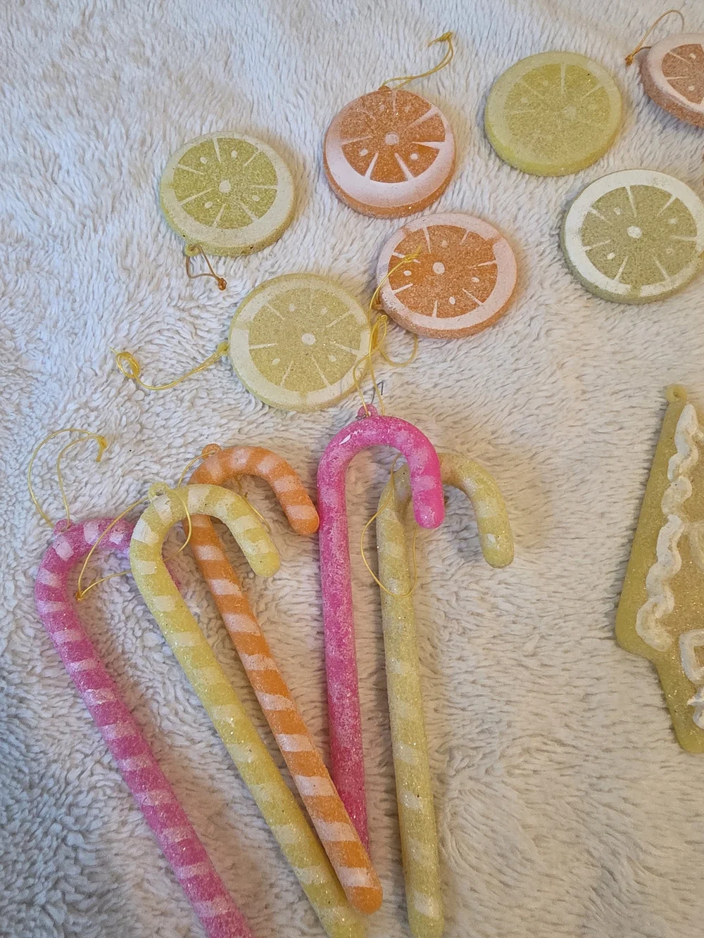 VTG SEARS Roebuck 70S SUGARED Candy FRUIT CHRISTMAS ORNAMENTS PASTEL